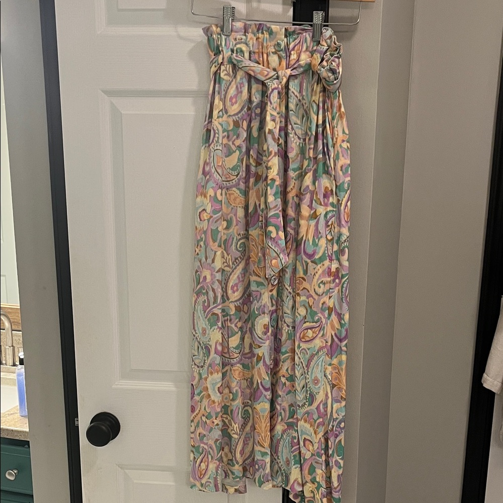 Pastel Paisley Paperbag Waist Maxi Skirt - Multicolor